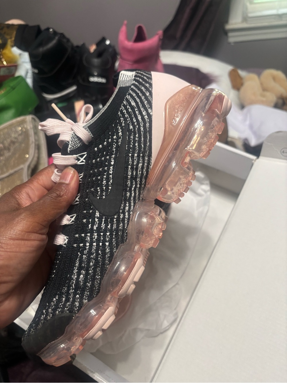 Nike Women's Black Knit Sneakers with Pale Pink Accents - Picture 9 of 12